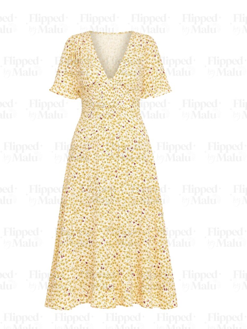 Free People Yellow Ditsy Floral V-Neck Maxi Dress Size Medium